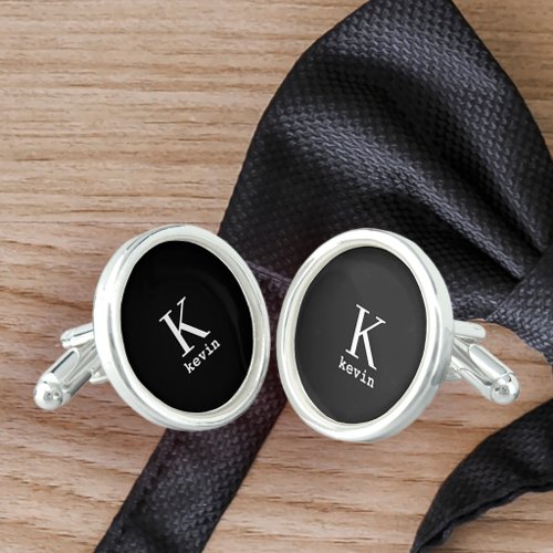 Monogram initial name personalized modern black cufflinks