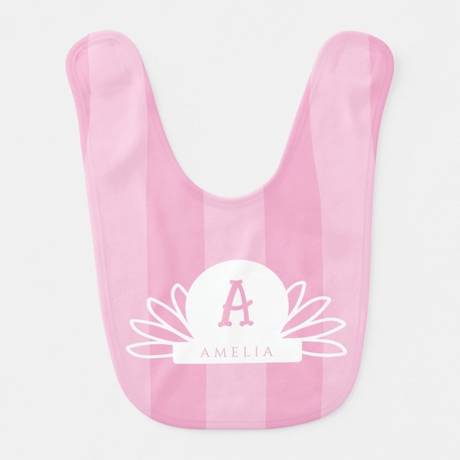 Monogram initial name personalized pink girl  baby bib (Front)