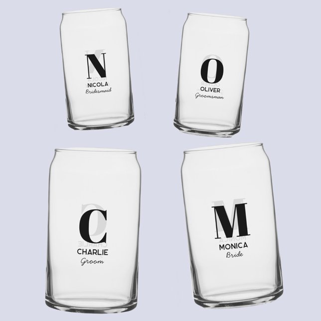 Monogram Initial Name Personalized Wedding Party Can Glass (Modern personalized monogram initial name bridal bachelorette wedding party individual glasses)