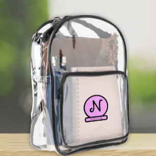 Monogram initial name pink black personalized clear backpack