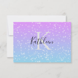 Monogram Initial Name Pink Blue Sparkle Girly  Thank You Card