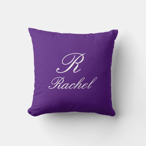 Monogram Initial Name Purple White Simple Elegant Throw Pillow