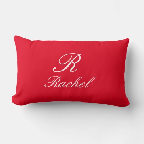 Monogram Initial Name Red White Simple Elegant Lumbar Pillow