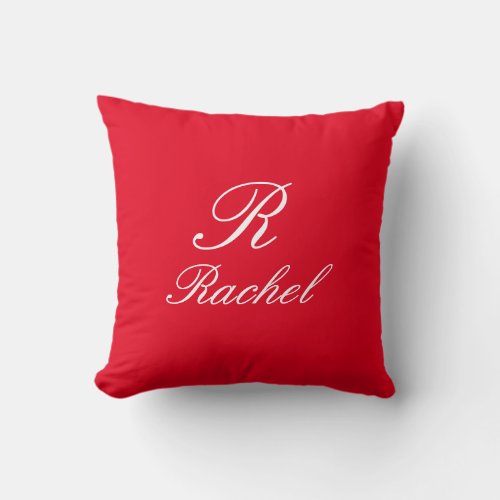 Monogram Initial Name Red White Simple Elegant Throw Pillow