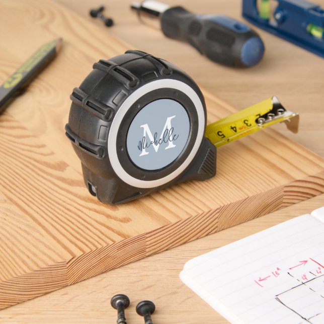 Monogram Initial Name Script Dusty Blue Tape Measure (Woodwork)