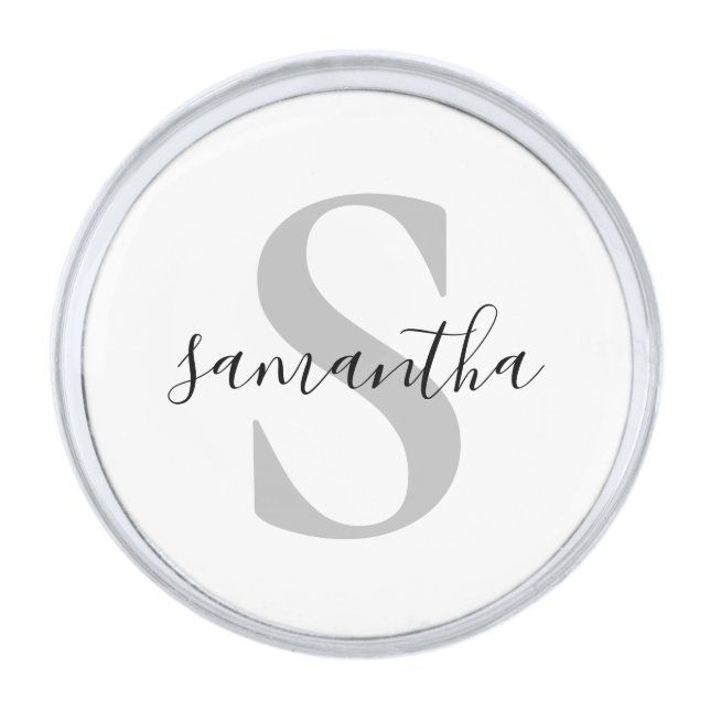  Monogram Initial Name  Silver Finish Lapel Pin (Front)