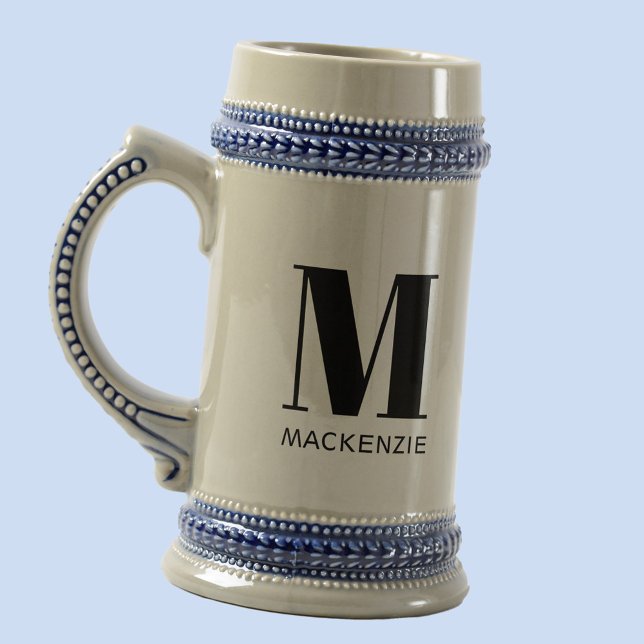 Monogram Initial Name Simple Beer Stein (Simple monogram initial name personalized modern typography beer stein)