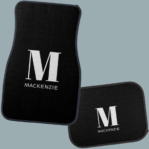 Monogram Initial Name Simple Black and White Car Floor Mat