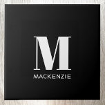 Monogram Initial Name Simple Black and White Ceramic Tile<br><div class="desc">Modern typography minimalist monogram initial name design which can be changed to personalize.</div>