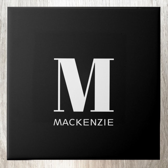 Monogram Initial Name Simple Black and White Ceramic Tile (Simple personalized monogram initial name black and white ceramic tile)