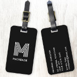 Monogram Initial Name Simple Black and White Luggage Tag<br><div class="desc">Elevate your travel experience with this modern typography minimalist monogram initial name design in black and white which can be changed to personalize. These stylish tags not only ensure your luggage stands out on the carousel but also add a personal touch to your travel essentials. Designed for easy identification, making...</div>
