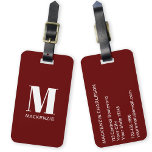 Monogram Initial Name Simple Burgundy Luggage Tag<br><div class="desc">Modern typography minimalist monogram initial name design in white on burgundy which can be changed to personalize.</div>
