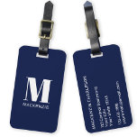 Monogram Initial Name Simple Navy Blue Luggage Tag<br><div class="desc">Modern typography minimalist monogram initial name design in white on navy blue which can be changed to personalize.</div>