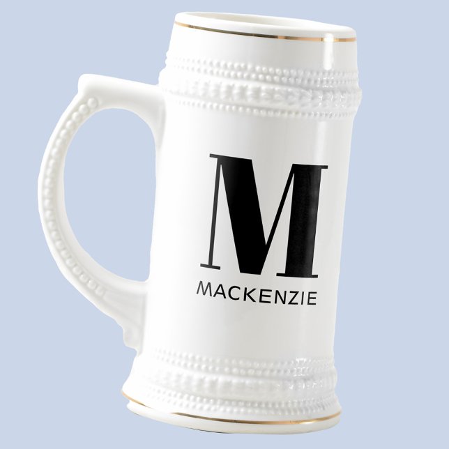 Monogram Initial Name Simple Personalized Beer Stein (Simple monogram initial name personalized beer stein. Ideal gift for your dad, brother or grandad.)