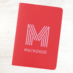 Monogram Initial Name Simple Pink and Red Passport Holder