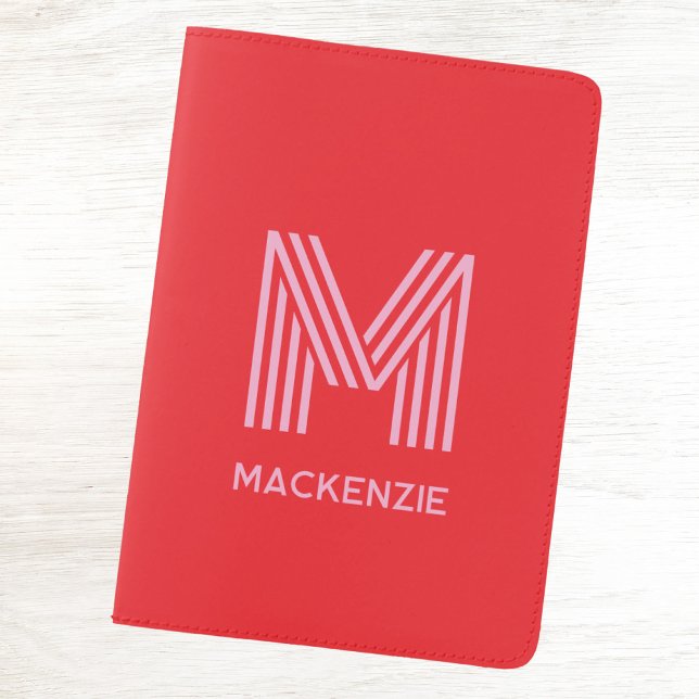 Monogram Initial Name Simple Pink and Red Passport Holder (Modern pink red monogram initial name personalized passport holder cover)