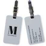 Monogram Initial Name Simple Powder Blue Luggage Tag<br><div class="desc">Modern typography minimalist monogram initial name design in black on powder blue which can be changed to personalize.</div>