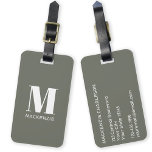 Monogram Initial Name Simple Sage Green Luggage Tag<br><div class="desc">Modern typography minimalist monogram initial name design in white on sage green which can be changed to personalize.</div>