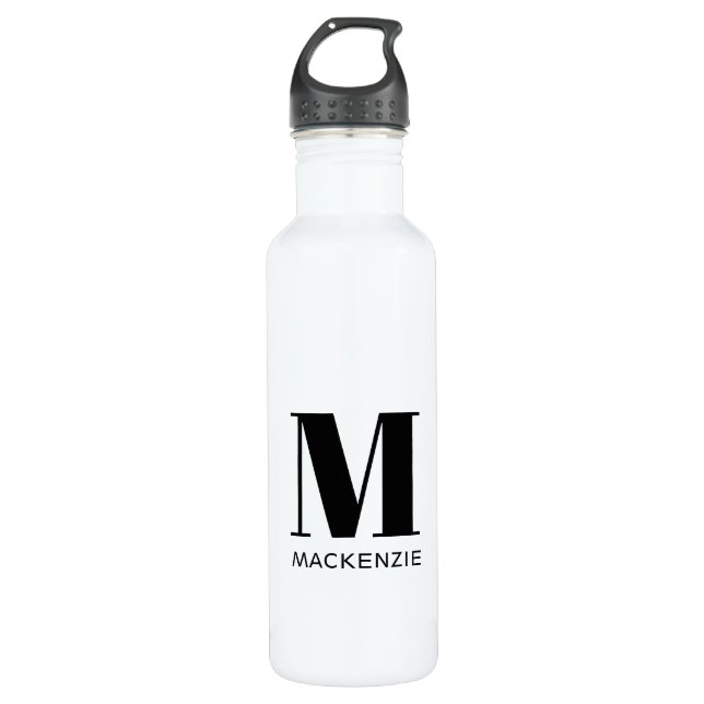 Monogram Initial Name Simple Stainless Steel Water Bottle (Front)