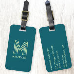 Monogram Initial Name Simple Teal Pistachio Green Luggage Tag<br><div class="desc">Elevate your travel experience with this modern typography minimalist monogram initial name design in pistachio and teal green which can be changed to personalize. These stylish tags not only ensure your luggage stands out on the carousel but also add a personal touch to your travel essentials. Designed for easy identification,...</div>
