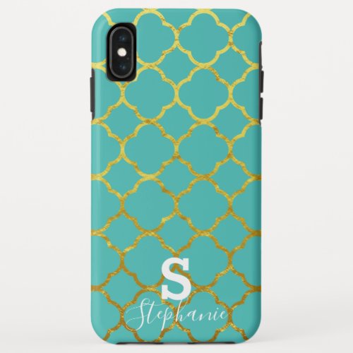 Monogram Initial Name Teal Blue Gold Foil 2020 iPhone XS Max Case