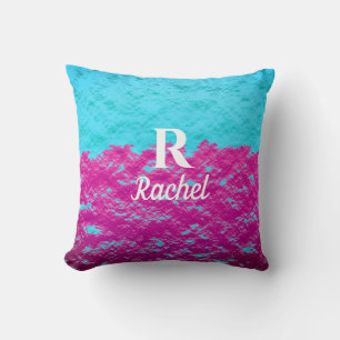 Monogram Initial Name Teal Blue Pink Art Cute Chic Throw Pillow