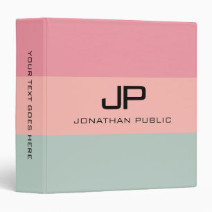 Monogram Initial Name Template Pink Peach Teal 3 Ring Binder