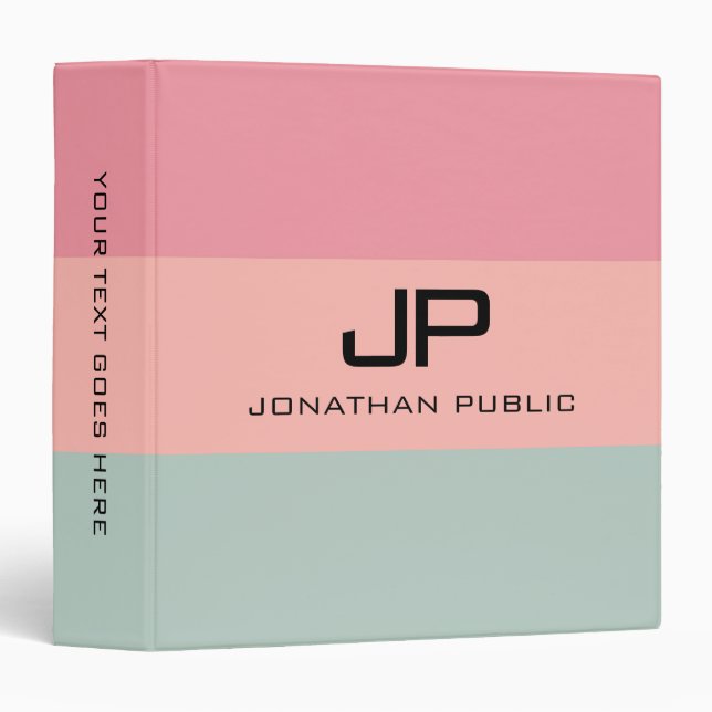 Monogram Initial Name Template Pink Peach Teal 3 Ring Binder (Front/Spine)