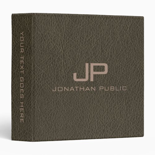 Monogram Initial Name Template Sepia Leather Look 3 Ring Binder