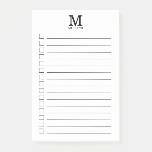 Monogram Initial Name To Do List Checklist Black Post_it Notes