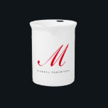 Monogram Initial Name White Red Unique Minimalist Beverage Pitcher<br><div class="desc">A perfect product that stands out with its simple,  minimalist,  modern and surprising design.</div>