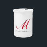 Monogram Initial Name White Red Unique Minimalist Beverage Pitcher<br><div class="desc">A perfect product that stands out with its simple,  minimalist,  modern and surprising design.</div>