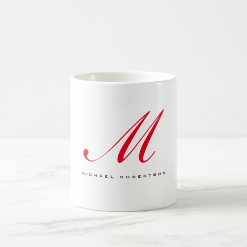 Monogram Initial Name White Red Unique Minimalist Coffee Mug