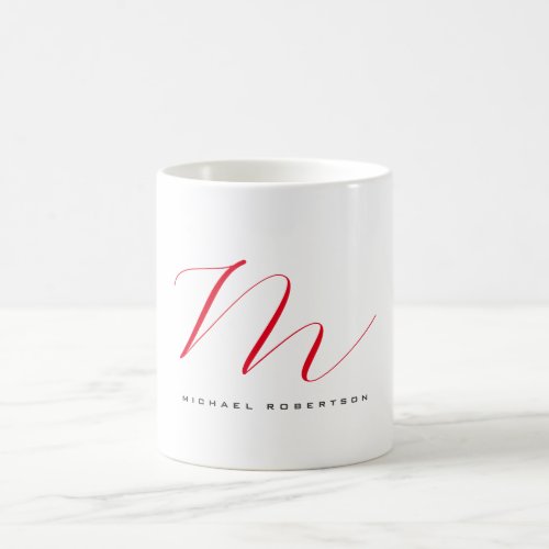 Monogram Initial Name White Red Unique Minimalist Coffee Mug