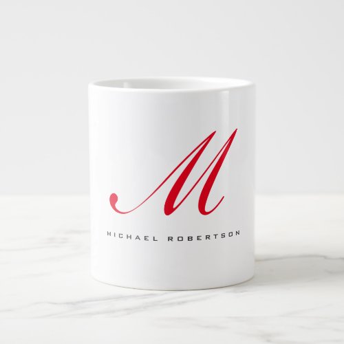 Monogram Initial Name White Red Unique Minimalist Giant Coffee Mug