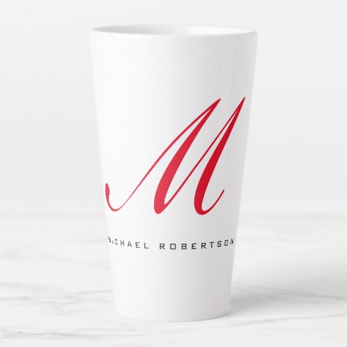 Monogram Initial Name White Red Unique Minimalist Latte Mug