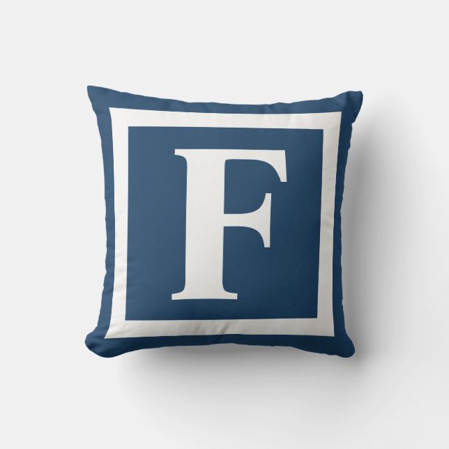 Monogram Initial Navy Blue White Outdoor Pillow (Front)