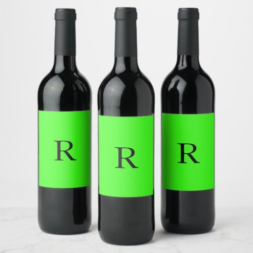 Monogram Initial Neon Green Bright Colorful Custom Wine Label