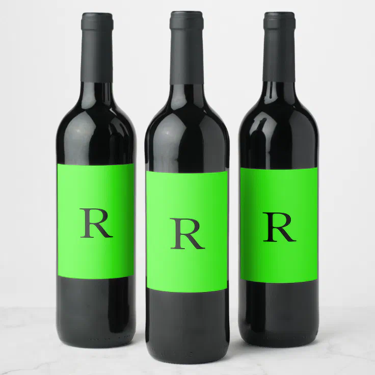 Monogram Initial Neon Green Bright Colorful Custom Wine Label | Zazzle