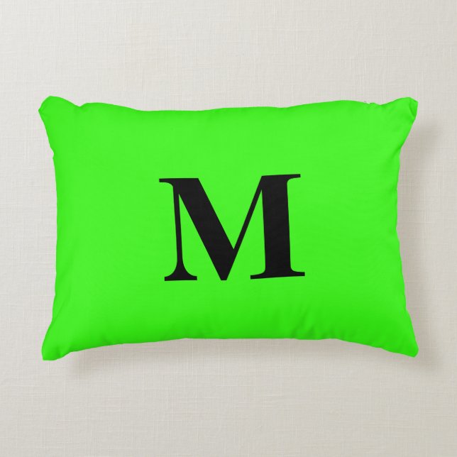 Monogram Initial Neon Green Colorful Bright Gift Accent Pillow (Front)