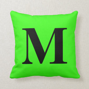 Monogram Initial Neon Green Gift Colorful Bright Throw Pillow