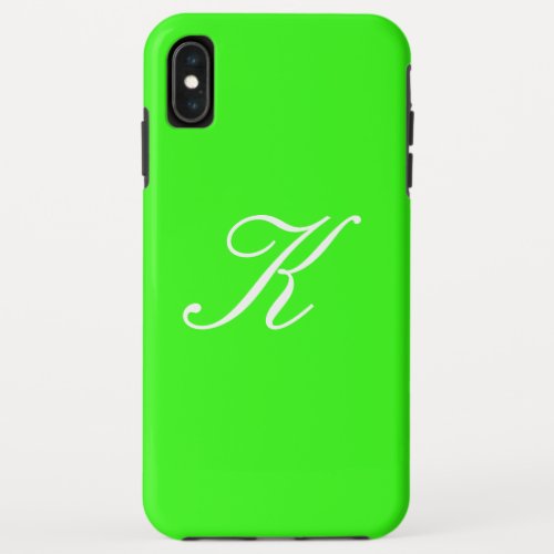 Monogram Initial Neon Green Solid Color Background iPhone XS Max Case
