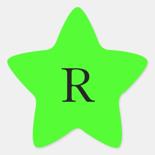 Monogram Initial Neon Green Solid Color Colorful Star Sticker
