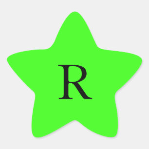 Monogram Initial Neon Green Solid Color Colorful Star Sticker
