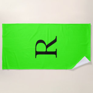 Monogram Initial Neon Green Solid Color Cool Beach Towel