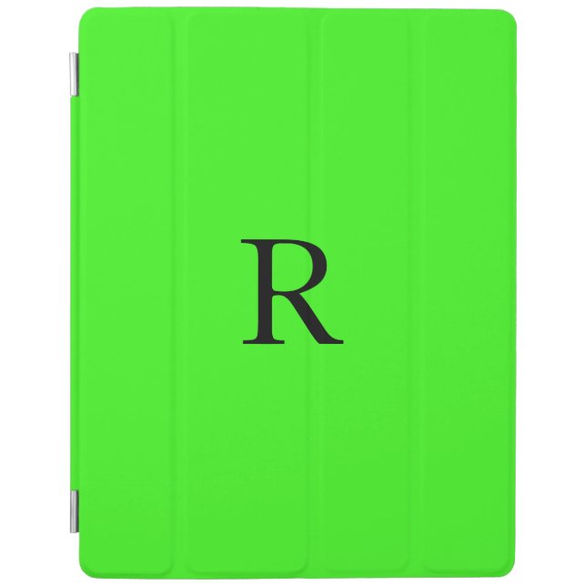 Monogram Initial Neon Green Solid Color Cool iPad Smart Cover (Front)