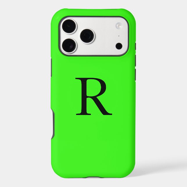 Monogram Initial Neon Green Solid Color Cool Iphone Case (Back)