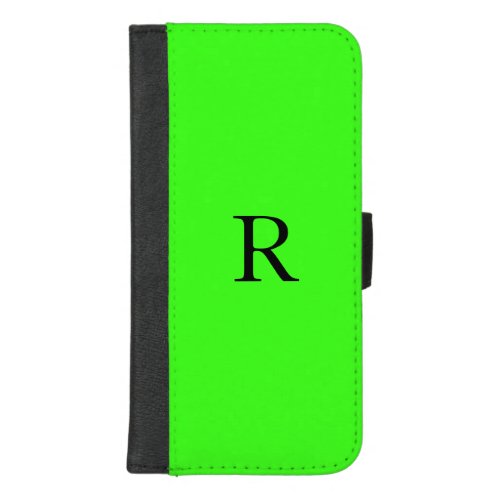 Monogram Initial Neon Green Solid Color Cool iPhone 87 Plus Wallet Case