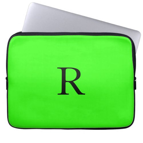 Monogram Initial Neon Green Solid Color Cool Laptop Sleeve