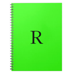 Monogram Initial Neon Green Solid Color Cool Notebook
